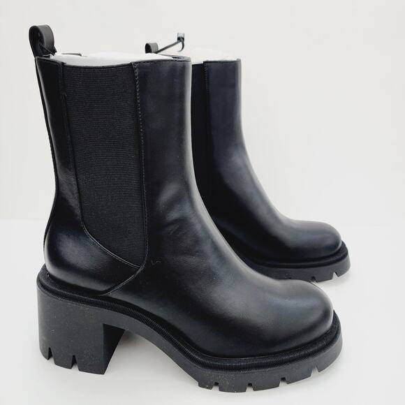 Zara Black Faux Leather Chelsea Boots Chunky Platform Ankle Boot Round Toe Sz 9 - Picture 2 of 9